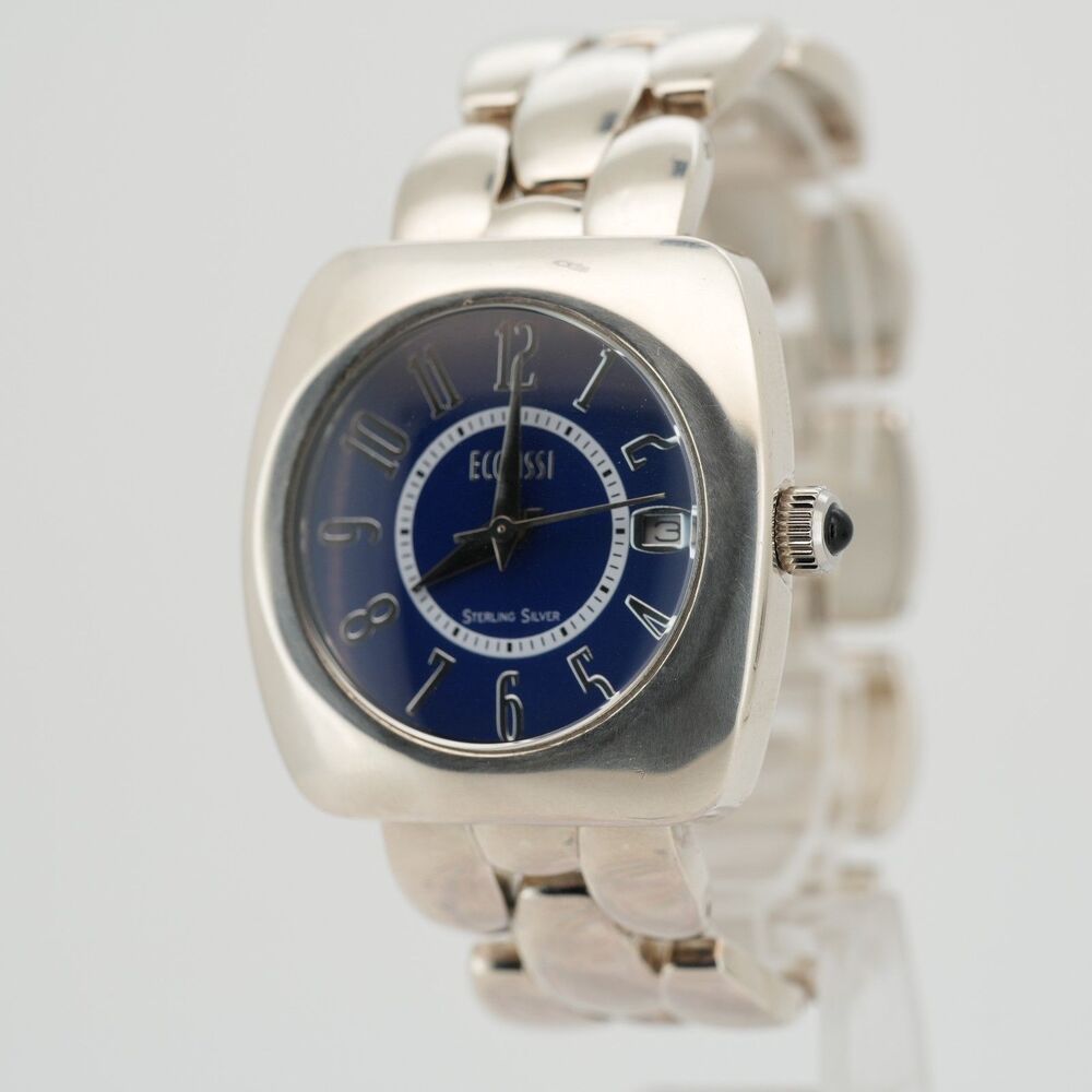Ecclissi 32697 36mm Sterling Silver 925 Quartz Watch Blue Dial 55.4g New battery